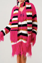 Winter Blush Fuzzy Striped Sweater & Scarf Ensemble SALE Pink Print S
